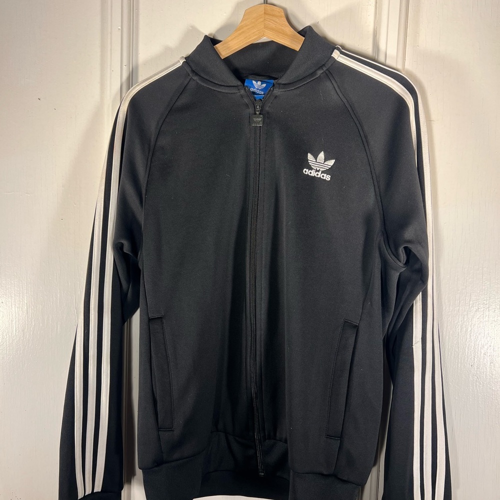 Adidas Zip Up Jacket Men Size Medium Black Long Sleeve Track Athletic Sports